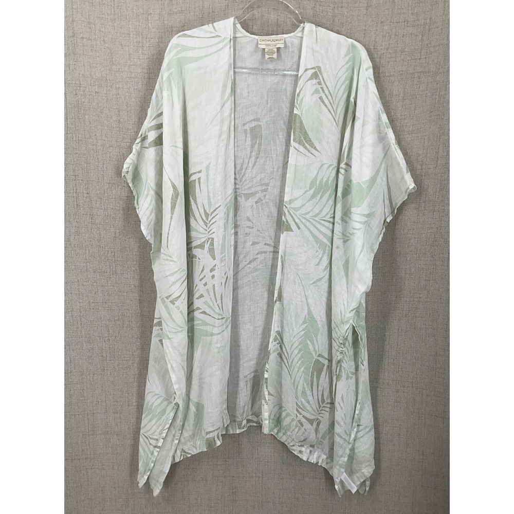 Cynthia‎ Rowley Kimono Wrap Womens OS White Linen Palm Leaf Coastal Boho Summer